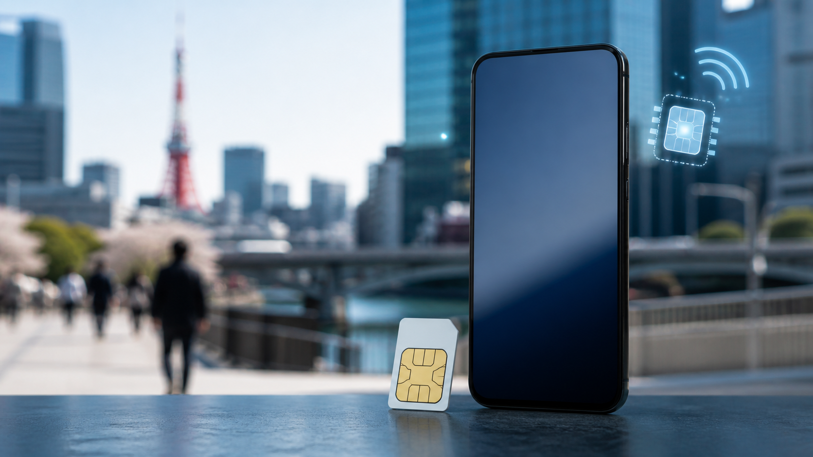 Smartphone with SIM and eSIM connectivity concept for mobile service in Japan